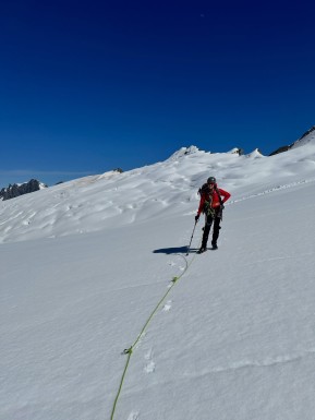 Mount Sefton
An alpine start from our tent camp, weaving through crevasses on the Douglas Glacier as first light crept in. A cold southerly breeze on the NW Ridge, firm frozen snow underfoot, and the western side of the Main Divide stretching north in perfect clarity — Aoraki front and centre.
Quick glacier travel in crisp conditions, then slow, deliberate footwork across the summit ice cap, glassy sastrugi demanding full attention. Nine pitches on solid anchors to round out a proper alpine climb.
Sefton doesn’t get guided often; conditions and weather need to align perfectly, the walk-in access is long and difficult — even fly-in access is no guarantee, as weather can change quickly and you’re exposed to the elements.
A great day out with Nina on a beautiful, understated peak. She’d had Mount Sefton in her sights for a long time — and after plenty of planning, patience, and reshuffling, we managed to achieve her dream.
📸 @elke_mountain_guide
#MountSefton #SouthernAlps #AorakiMountCook #NewZealandAlps #Mountaineering #AlpineClimbing #NZMountains #MainDivide #DouglasGlacier #AlpineStart #Alpinism #Crampons #IceAxe #Sastrugi #GlacierTravel #ClimbNZ #MountainAdventure #AlpineRecreation #NZMGA #WeAreIFMGA #GuideLife - Mount Sefton An alpine start from our tent camp, weaving through crevasses on the Douglas Glacier as first light crept in. 12