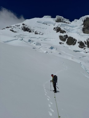 Mount Sefton
An alpine start from our tent camp, weaving through crevasses on the Douglas Glacier as first light crept in. A cold southerly breeze on the NW Ridge, firm frozen snow underfoot, and the western side of the Main Divide stretching north in perfect clarity — Aoraki front and centre.
Quick glacier travel in crisp conditions, then slow, deliberate footwork across the summit ice cap, glassy sastrugi demanding full attention. Nine pitches on solid anchors to round out a proper alpine climb.
Sefton doesn’t get guided often; conditions and weather need to align perfectly, the walk-in access is long and difficult — even fly-in access is no guarantee, as weather can change quickly and you’re exposed to the elements.
A great day out with Nina on a beautiful, understated peak. She’d had Mount Sefton in her sights for a long time — and after plenty of planning, patience, and reshuffling, we managed to achieve her dream.
📸 @elke_mountain_guide
#MountSefton #SouthernAlps #AorakiMountCook #NewZealandAlps #Mountaineering #AlpineClimbing #NZMountains #MainDivide #DouglasGlacier #AlpineStart #Alpinism #Crampons #IceAxe #Sastrugi #GlacierTravel #ClimbNZ #MountainAdventure #AlpineRecreation #NZMGA #WeAreIFMGA #GuideLife - Mount Sefton An alpine start from our tent camp, weaving through crevasses on the Douglas Glacier as first light crept in. 10